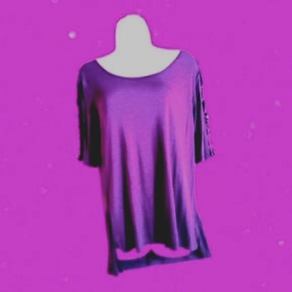 OSO CASUALS BLOUSE/TOP Stretch Knit CUT-OUT Sleeve SIZE MEDIUM NWOT - Picture 3 of 5